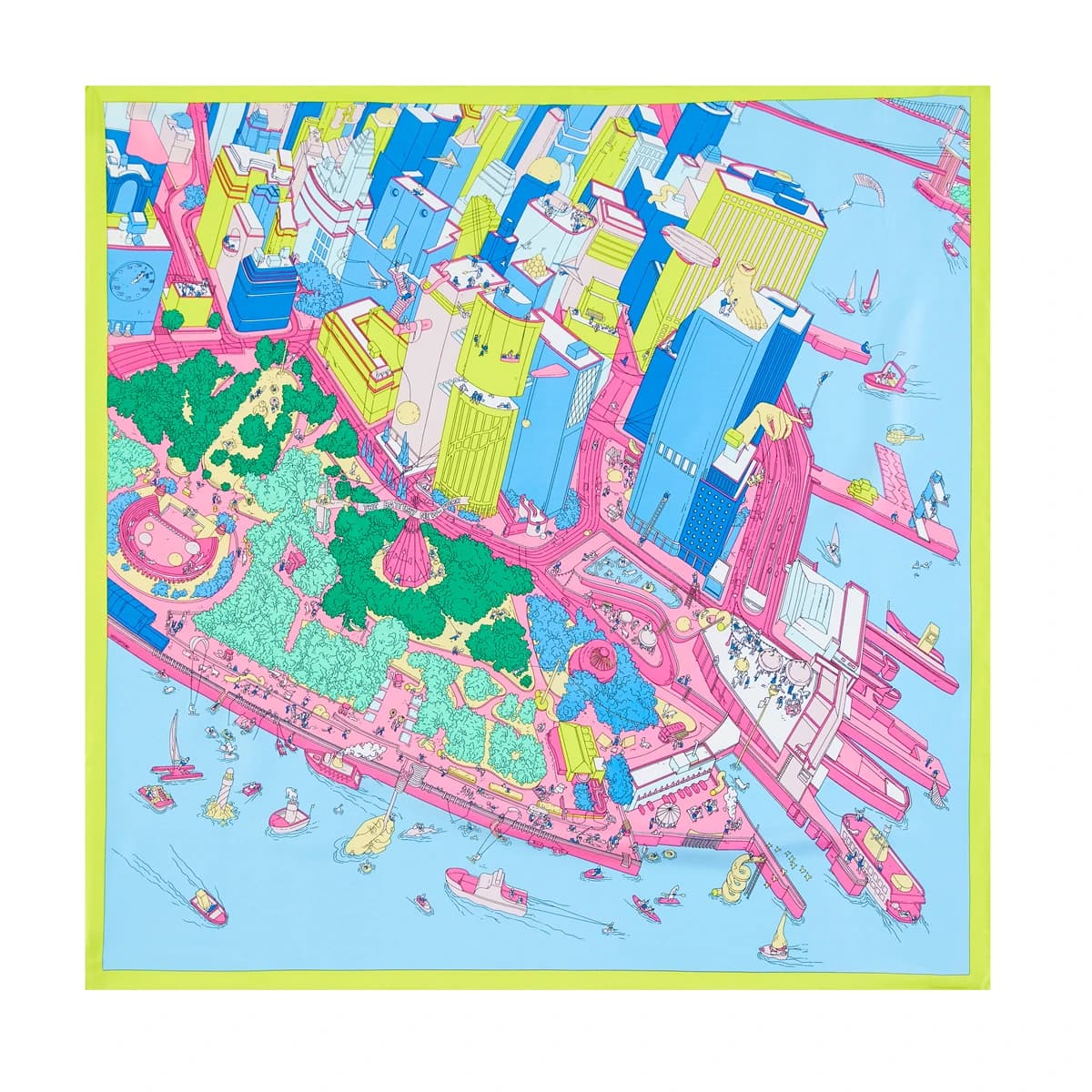 90 cm “Beach City” Scarf Twill Silk Scarf Woman Square Scarf Brand Hijab Bandana Leopard Hand-made curled head scarves