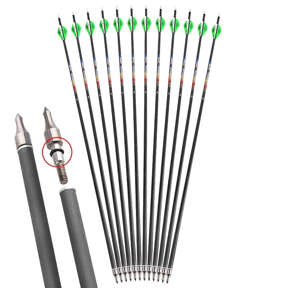 ID6.2mm Frecce in carbonio puro Tiro con l'arco 32,5 "Flecha SP250/300/350/400/500/600 Arco Caccia all'aperto Tiro Al Bersaglio Freccia in carbonio 6/12pc