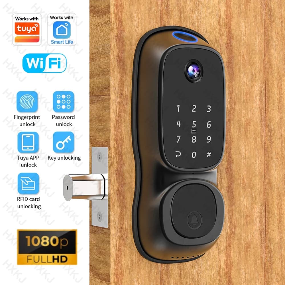 Serrature Intelligenti Tuya Wifi, Serratura Digitale di Sicurezza con Impronta Digitale, Telecamera e Campanello, Controllo Remoto tramite App per Smartphone