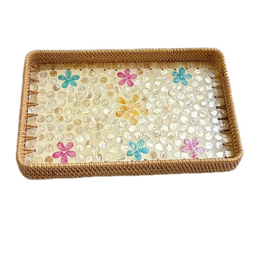 Cestino in rattan con conchiglia intrecciata a mano Cestino di frutta per tessitura in rattan colorato Piatto di frutta secca fatto a mano per la casa