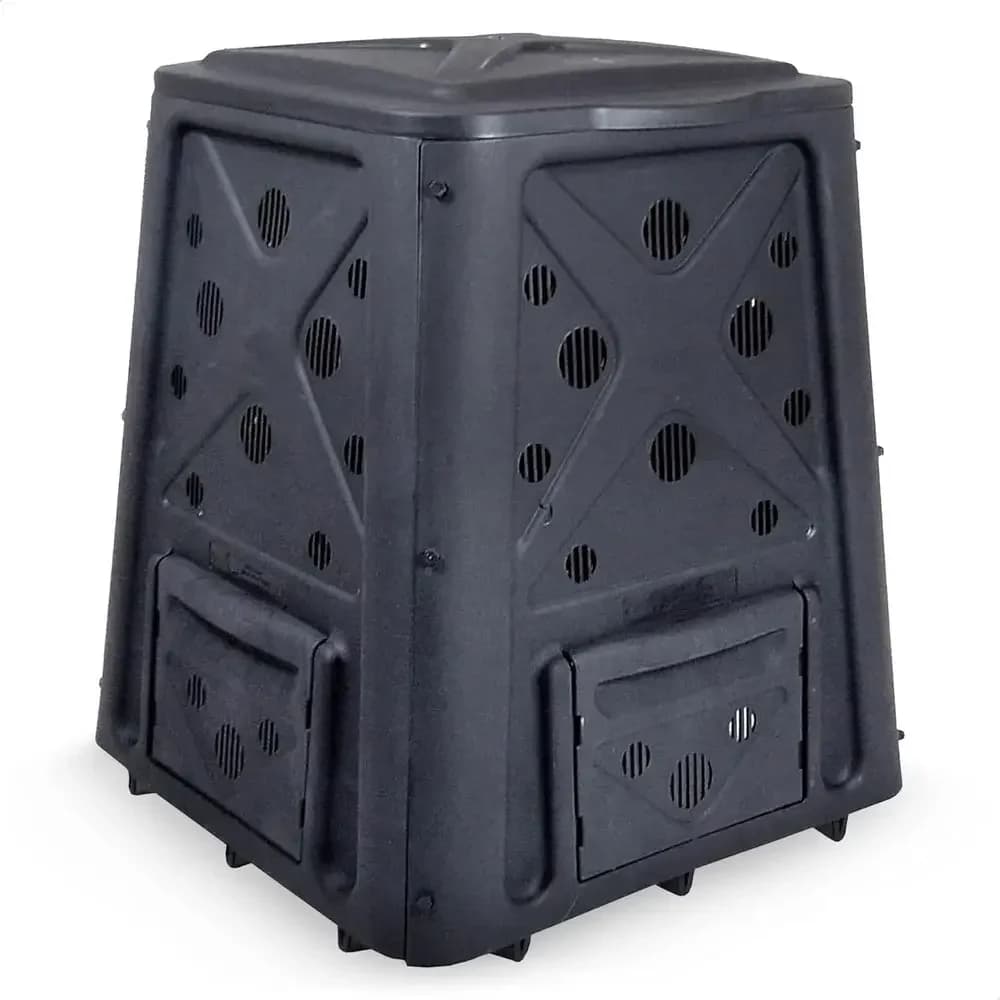 4-Door Outdoor Compost Bin with Lit Lid, 65 Gallon, Black - Ideal for Kitchen Waste Recycling