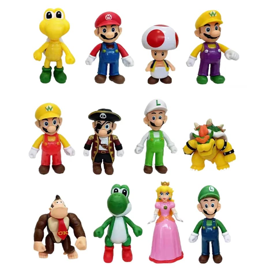 Set di Action Figure in PVC di Super Mario Bros, Modellini di Luigi, Yoshi, Donkey Kong e Fungo, Giocattoli per Bambini, Regali per le Vacanze