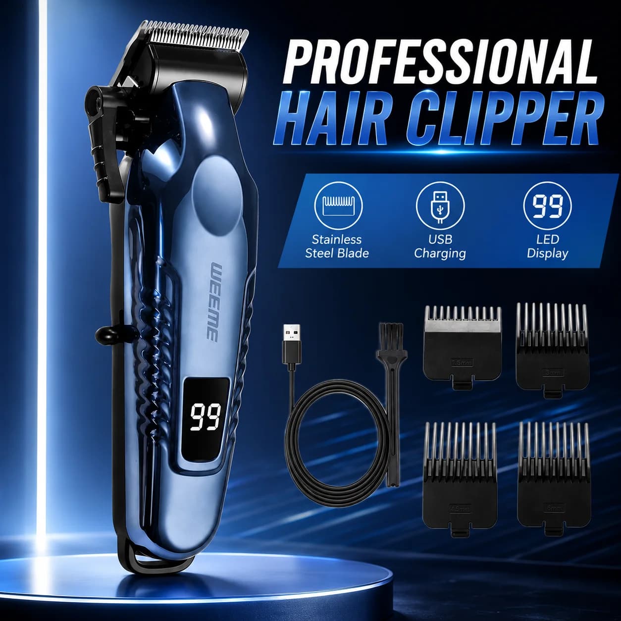 Cordless Hair Clipper for Men Rechargeable Electric Hair Trimmer with LED Display, Professional Barber Clippers