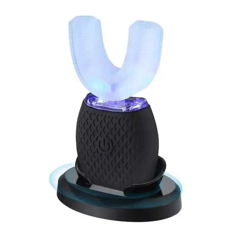 Spazzolino elettrico sonico in silicone a forma di U Spazzolino automatico per pulizia della bocca a 360 gradi Luce blu fredda