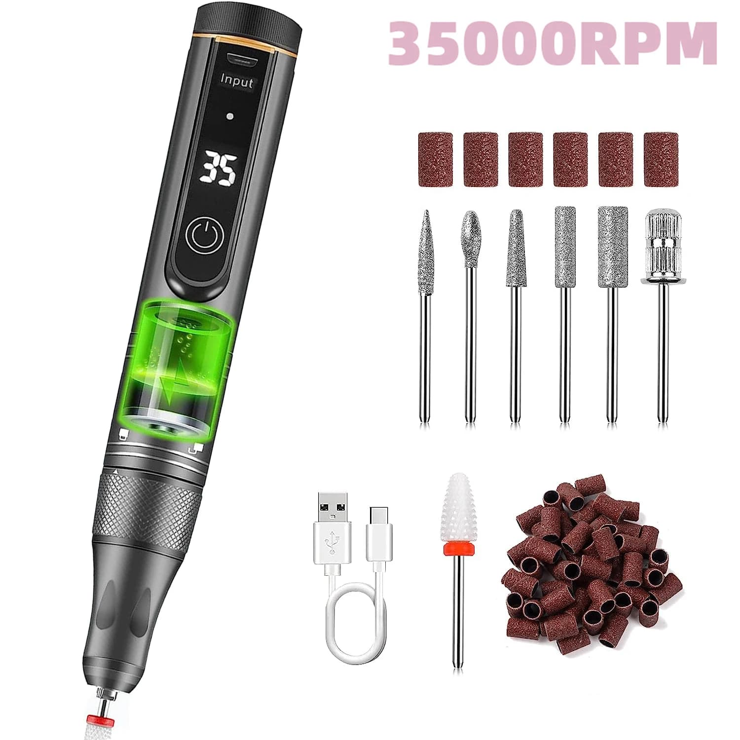 35000 giri/min trapano per unghie a batteria per smalto gel levigatrice elettrica per unghie ricaricabile macchina per manicure accessori per salone di unghie