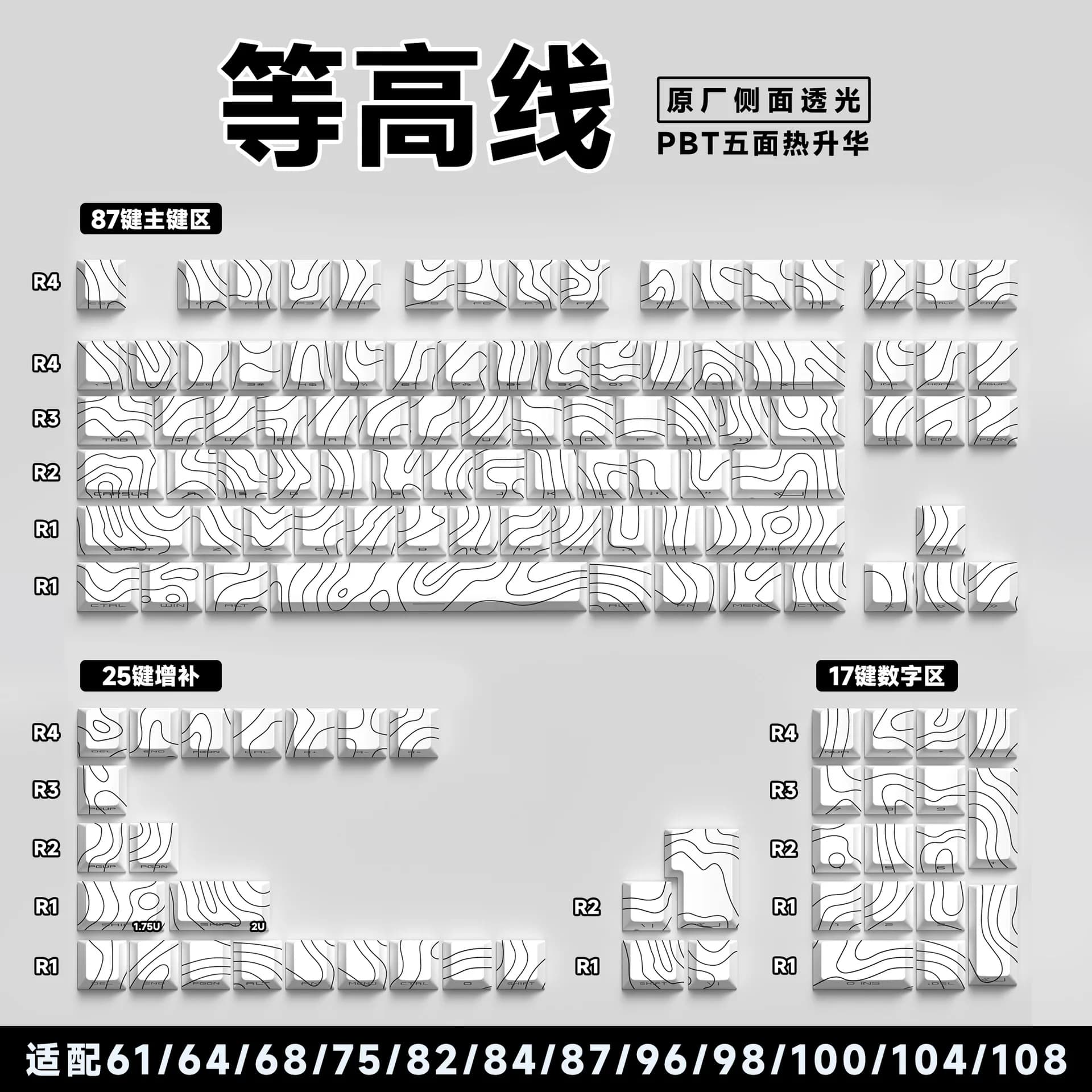 Set Completo di 129 Tasti Personalizzati in PBT con Incisione Laterale, Keycap per Tastiera Meccanica
