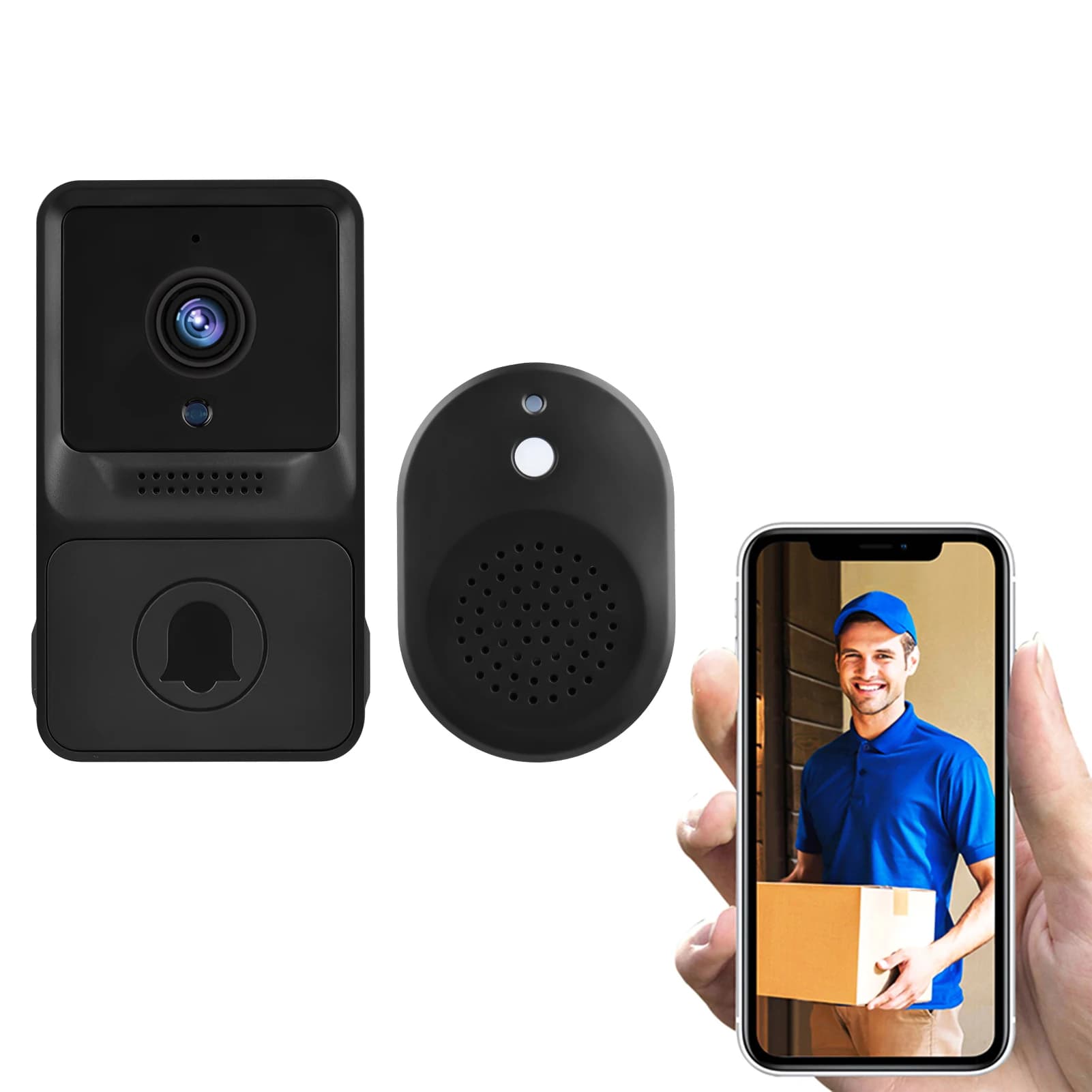 Campanello Video di Sicurezza Intelligente HD 1080P Wireless con Visione Notturna IR, Audio Bidirezionale e Monitoraggio in Tempo Reale