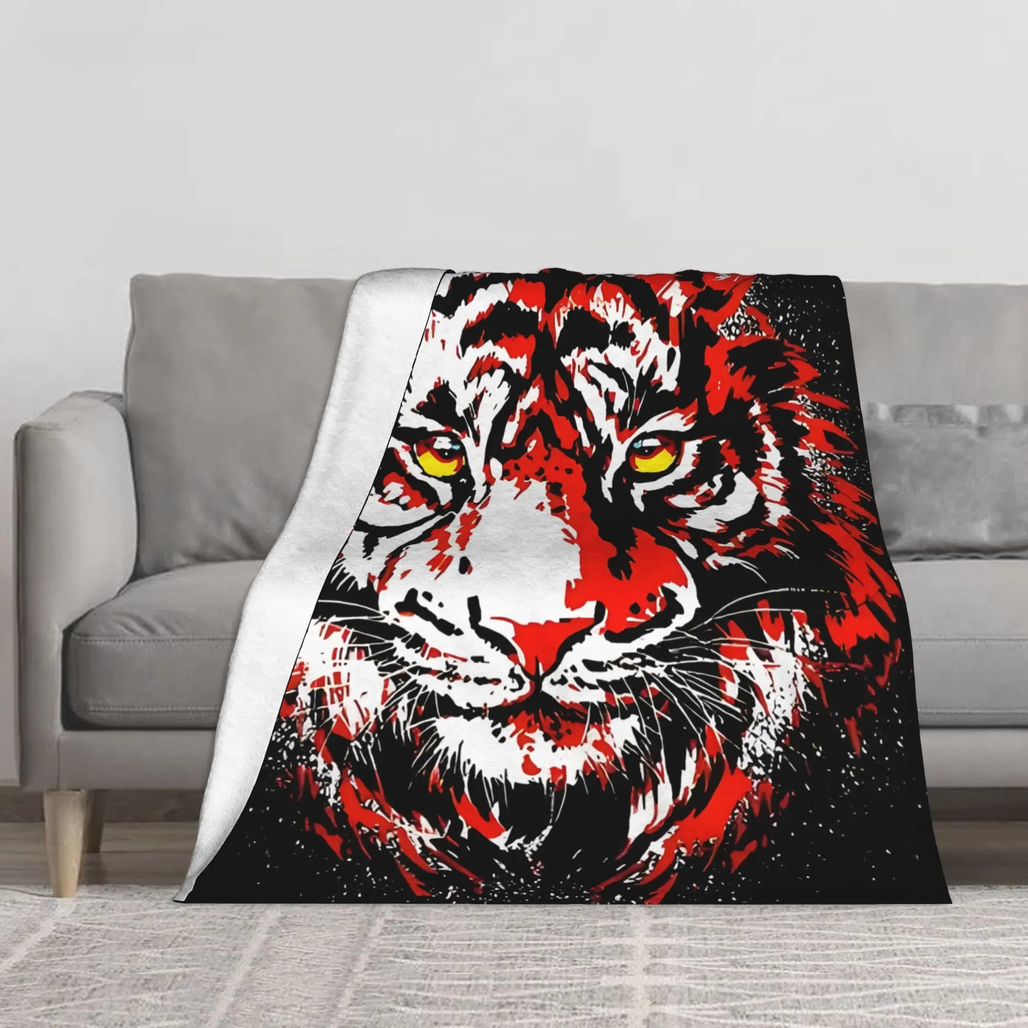 1PC Red Tiger Head Realistic Tiger Eyes Blanket Throw Super Cosy Plush Living Room Sofa