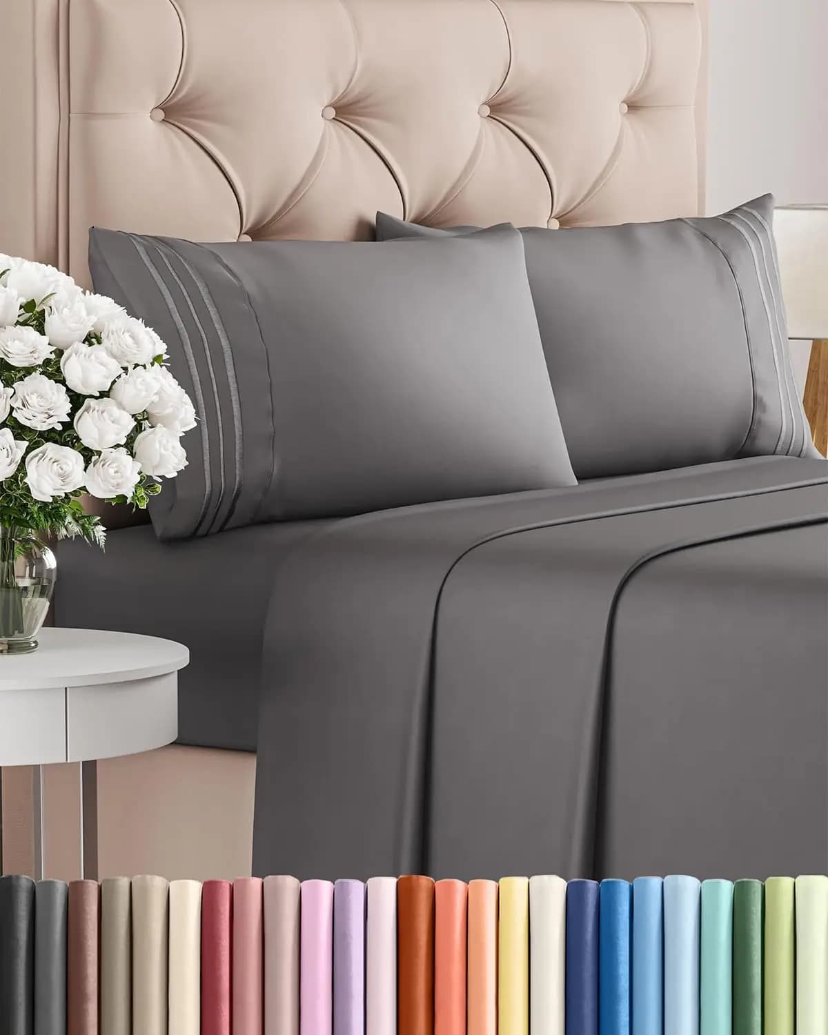 Set di lenzuola Queen Size 4 pezzi - Lenzuola traspiranti e rinfrescanti, biancheria da letto di lusso per hotel con tasche profonde