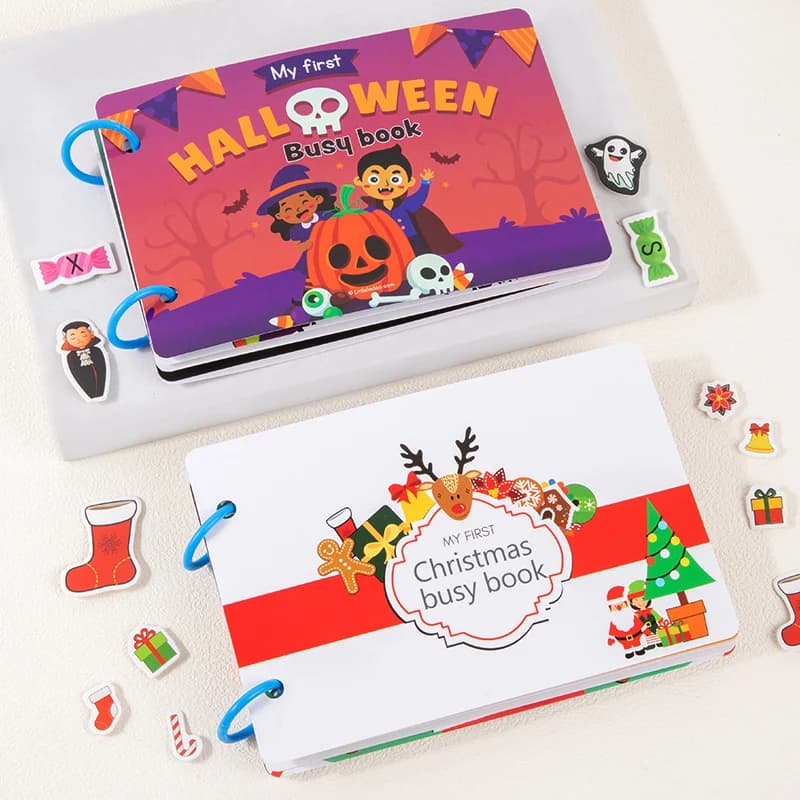 Libro occupato per bambini Montessori Regalo di Halloween Giocattolo di Natale Il mio primo libro silenzioso Pasta per l'apprendimento precoce Giocattolo per bambini per bambini