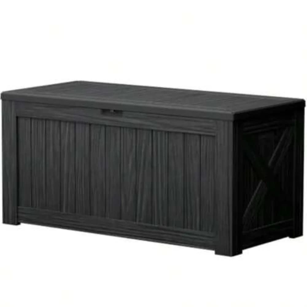120 Gallon Deck Box Outdoor Storage Resin Waterproof Lockable Patio Furniture Large Capacity Keeps Cushions Pool Supplies Tools 53.9 x 22 x 23.6 Inches Weather Resistant Garden Balcony Backyard Organizer Bench Seat
