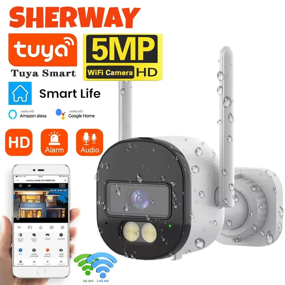 Tuya Wifi PTZ Telecamera Esterna Zoom 10X Telecamera IP di Sicurezza 5MP Visione Notturna a Colori Audio di Sorveglianza Rilevazione del Movimento Umano