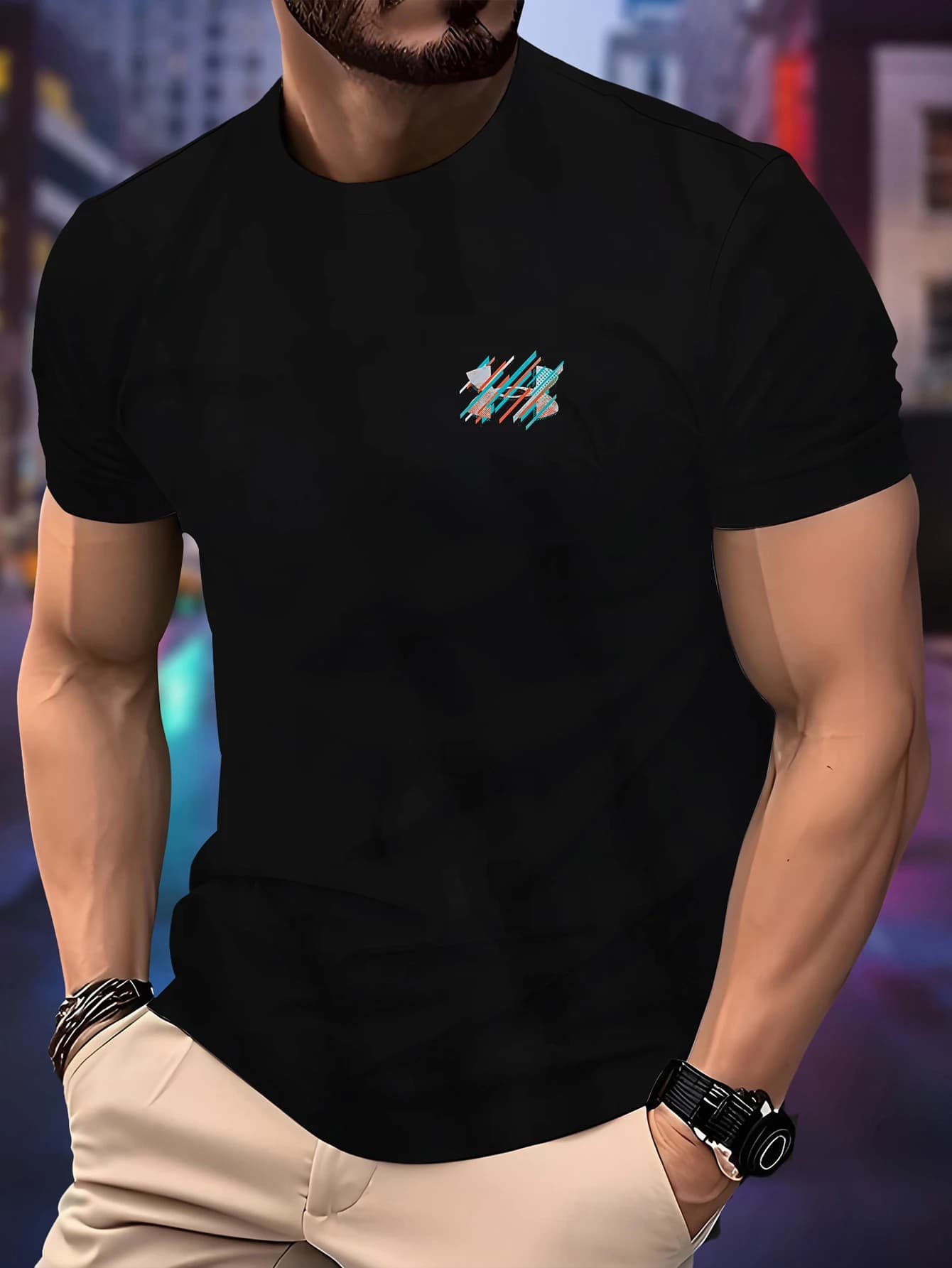 T-shirt da corsa girocollo da uomo Primavera/Estate Top sottile Stampa di elementi a mosaico Manica corta ad asciugatura rapida Sport fitness traspirante