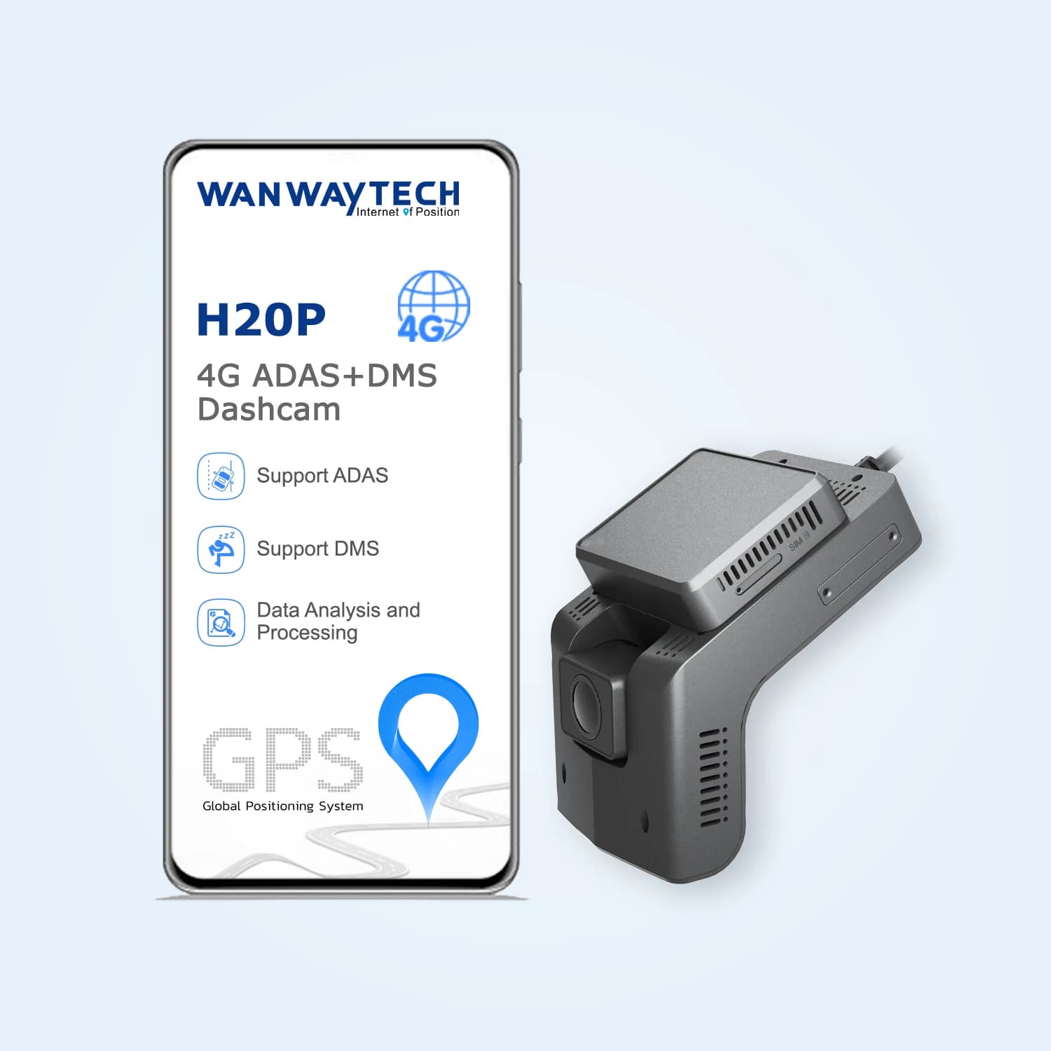 WanWay Dashcam WiFi Car recorder 4G AI Double lens 1080P TFT 2 channels Live video GPS monitoring 1 year Smart ADAS