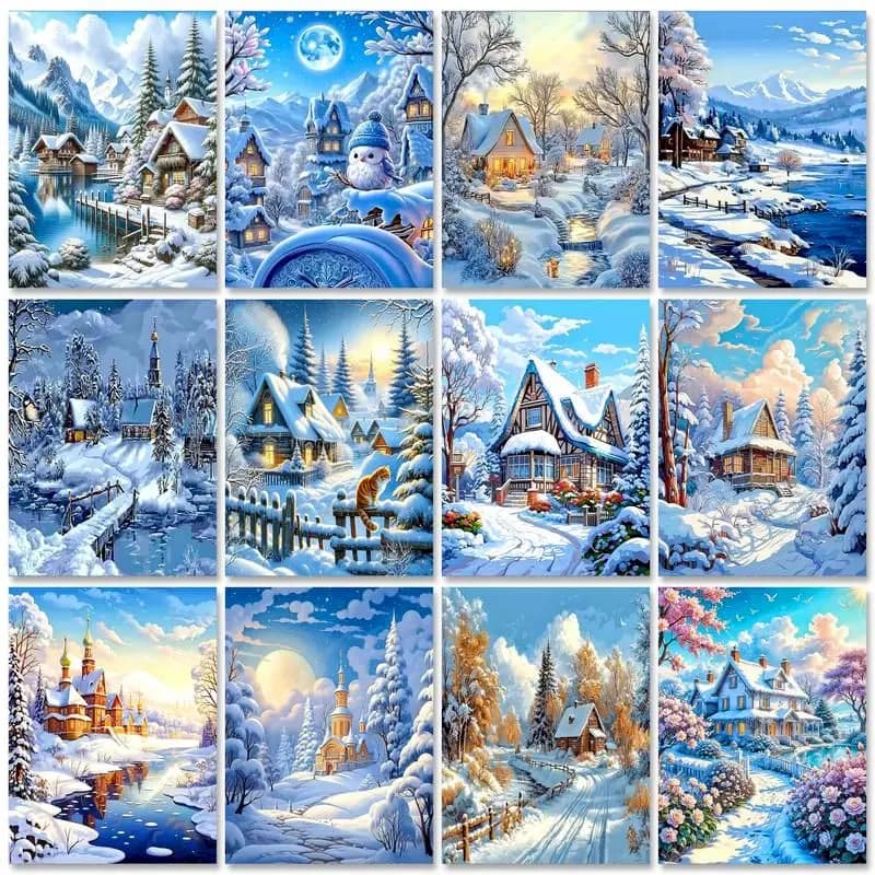 GATYZTORY Paint By Numbers Handicraft Art Acrylic on Canvas Paints Snow House Landscape for Adults Beginners Hand Painting Paint