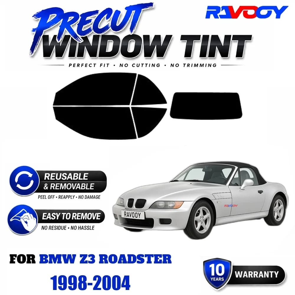 RAVOOY Precut Window Tint, Reusable Removable EPU Film, Custom Fit for Bmw Z3 Roadster 1998-2004, UV Heat Protection