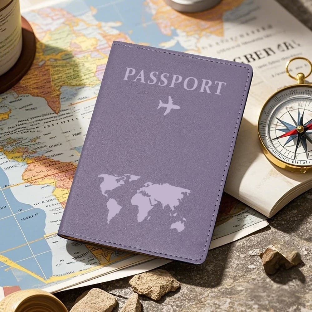 Porta Passaporto con Mappa in PU, Essenziale per Viaggi e Crociere, Sottile e Portatile