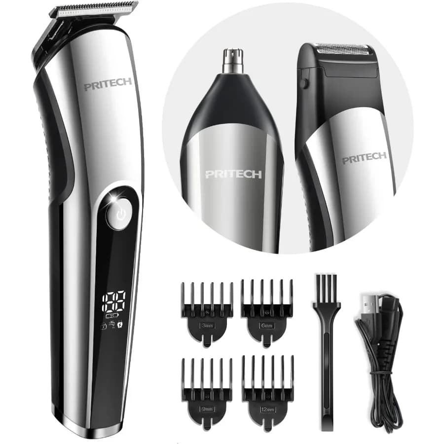 PRITECH Barba Trimmer Men's 3 in 1 Haircutters Kit Naso Earrings Micro Electric Razor Mens Grooming Set Cordless with L