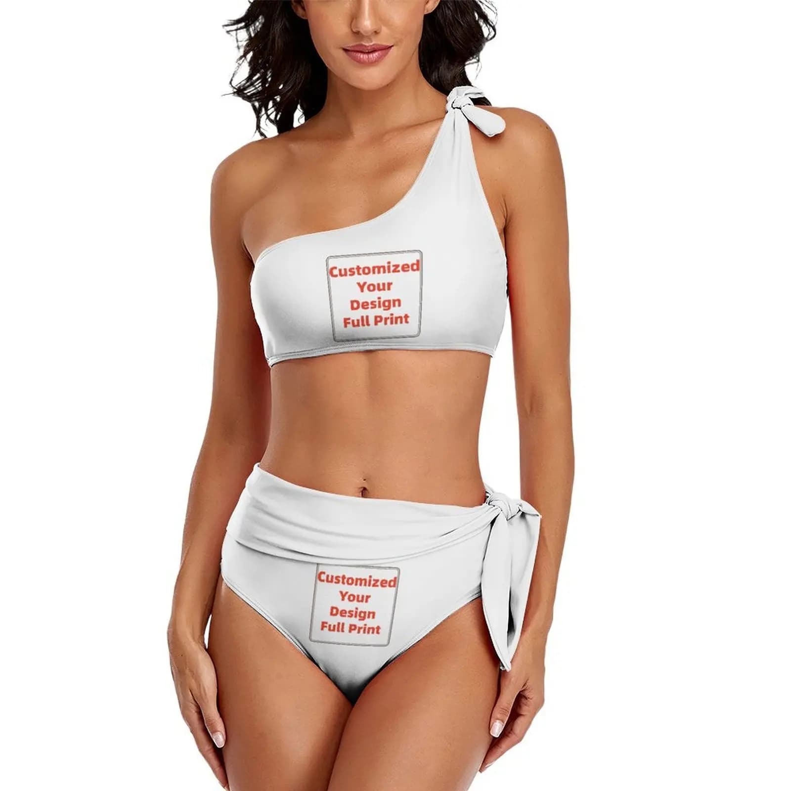 Customized Women One Shoulder High Waisted Bikini Set Tummy Control Two Piece Swimsuit Full Coverage Bathing Suit