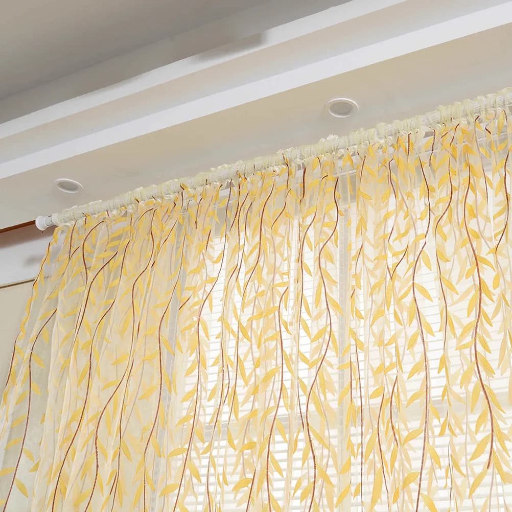 Tende in voile stampate con foglie di salice 100X200 cm, tenda trasparente gialla per finestra, per camera da letto, soggiorno, cucina, decorazione in tulle