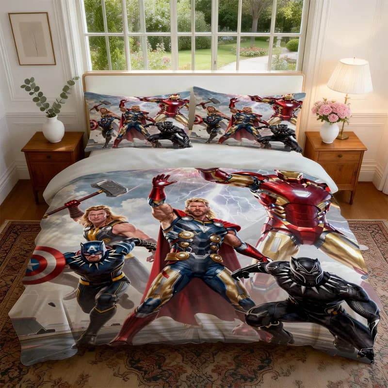 Set copripiumino classico Marvel Heroes senza imbottitura, con stampa di Iron Man e Captain America, biancheria da letto morbida per l'arredamento della camera da letto dei fan