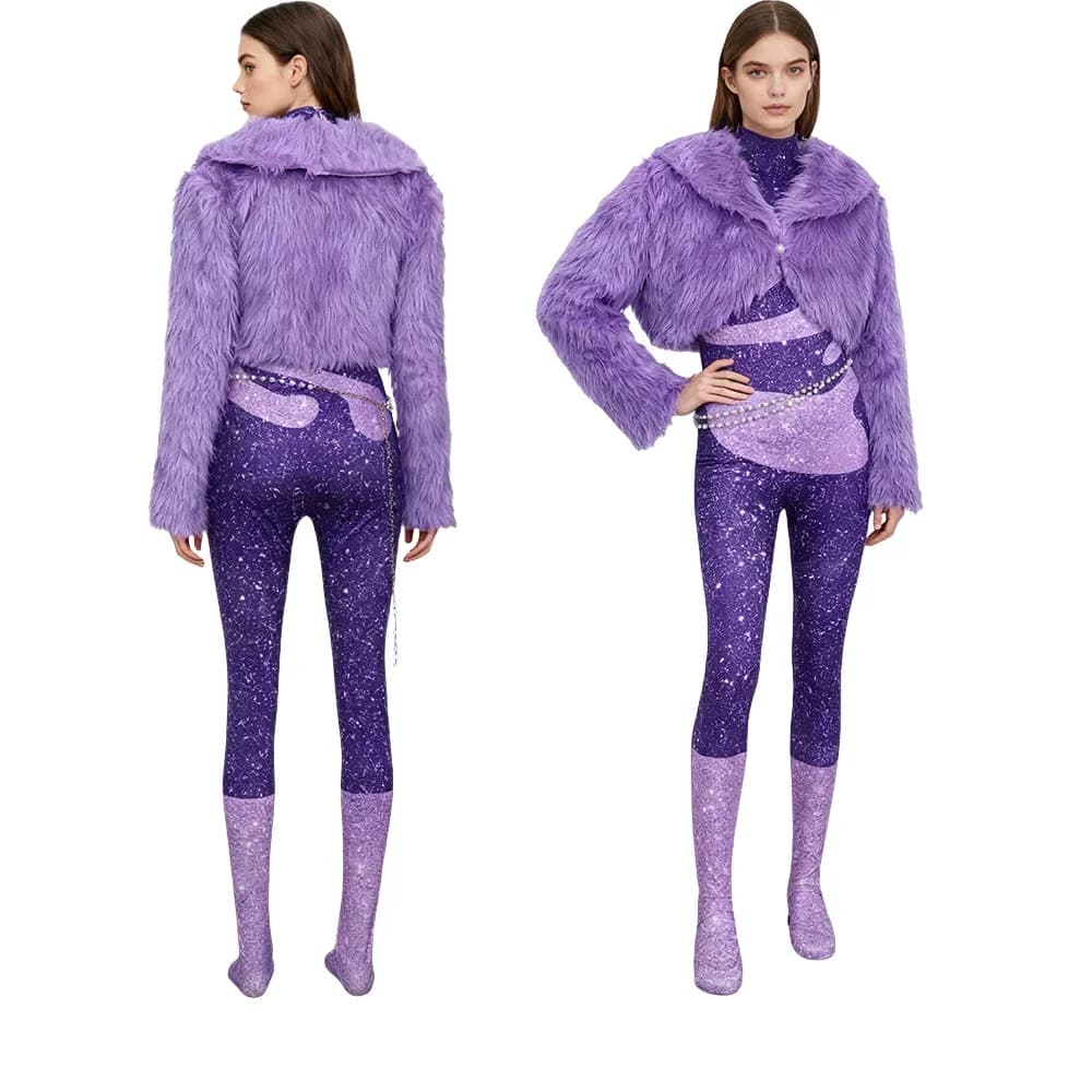 Costume da Gazelle per Cosplay, Cappotto in Peluche Viola, Abito da Film Cartoon Zoo 2 per Donne e Ragazze, Outfit per Halloween e Natale