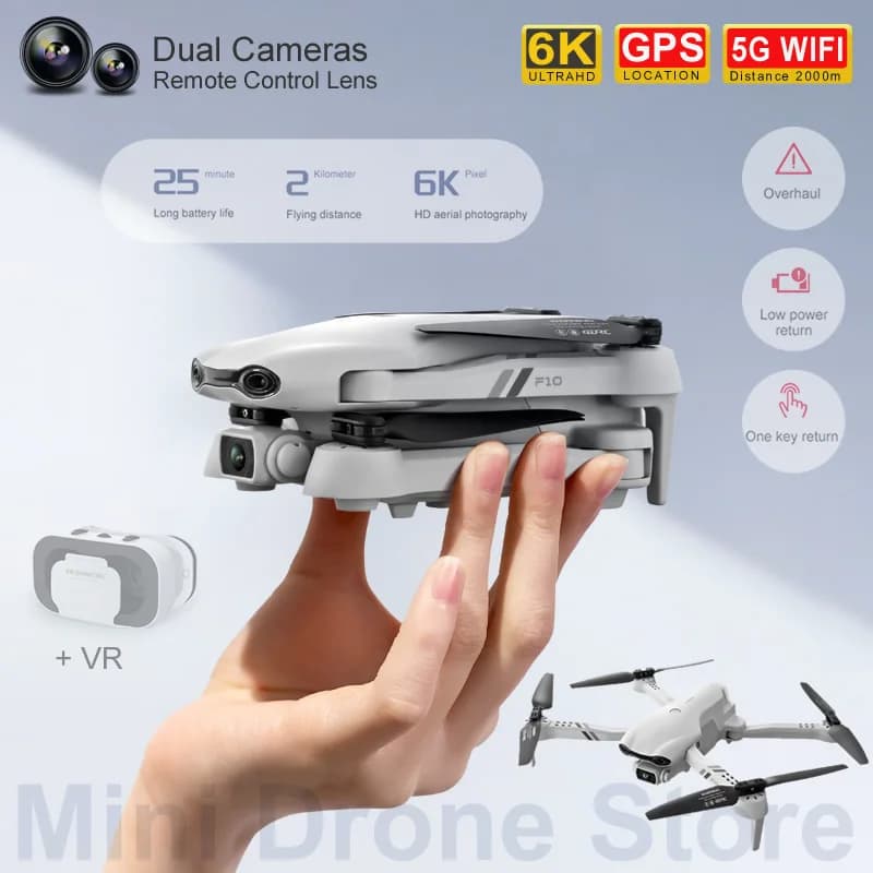 F10 RC Elicotteri Regalo GPS Drone VR 4K/6K HD Smart Follow Me Fotografia aerea Quadcopter pieghevole con doppia fotocamera Ritorno gratuito