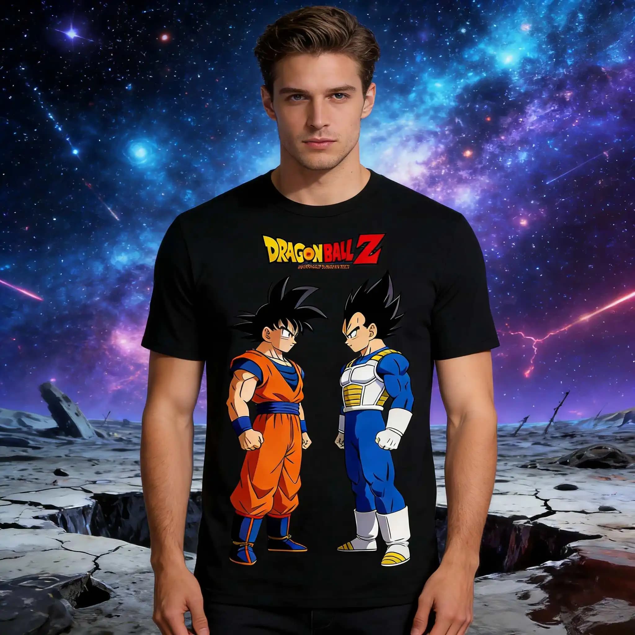T-shirt Classica Vintage Anime Dragon Ball Goku Vs Vegeta Estate 2026 da Uomo in Puro Cotone Casual Sportiva Quotidiana Stile Y2K