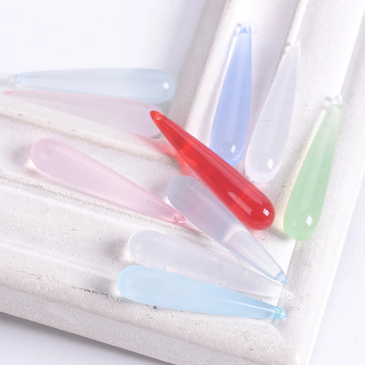 10pcs Long Teardrop Shape 35x7mm Resin Plastic Top Drilled Pendants Loose Beads For Jewelry Making DIY Crafts Findings