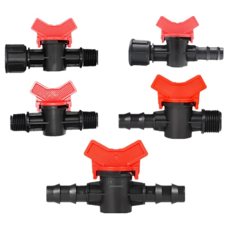 10pcs 16/20mm Hose Barbed Mini Valve Garden Tap Barb Connectors With 1/2 3/4 Inch Thread Drip Irrigation System Fitting