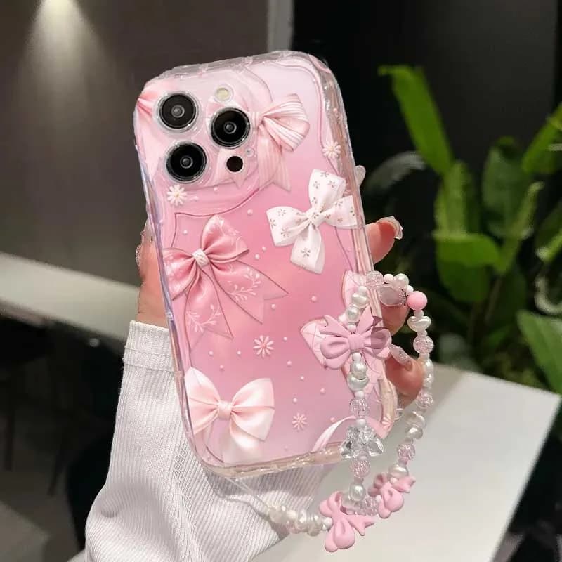 Cover con Catena e Motivo Fiocco Rosa per Samsung Galaxy A17 A16 A36 A26 A56 A55 A35 A25 A15 A07 A06 A32 A50S A51 M16