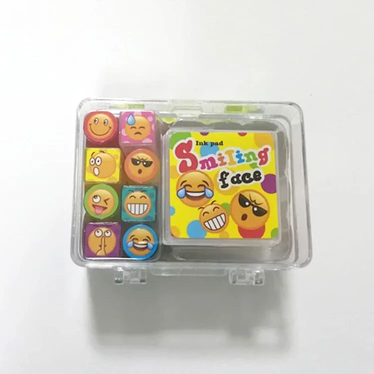 Children's Seal Smiling Face Seal Stamp Set 8 Pictures Plastic Seal DIY Set Card Making Stamps Handmade Teacher Stamps