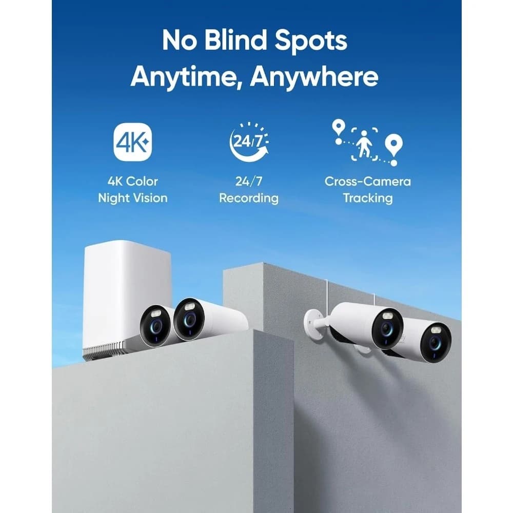 Sistema di Telecamere di Sicurezza 4K per Esterni con 4 Telecamere, Kit Wi-Fi NVR con Disco Rigido da 1TB, Registrazione 24/7 Senza Canone Mensile, Installazione Locale