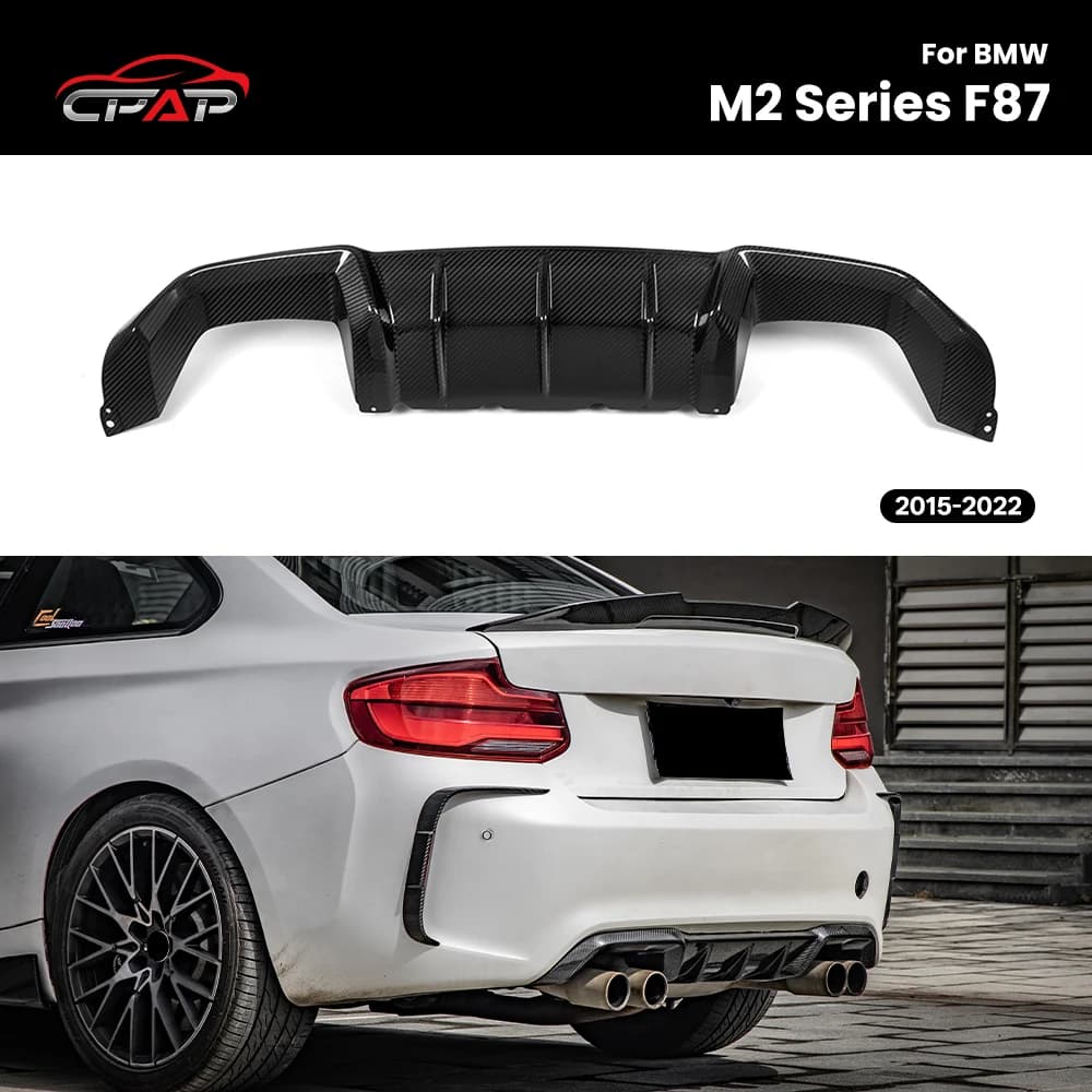 Real Dry Carbon Fiber Car Rear Bumper Diffuser Splitter Lip Replacement For BMW M2 Series F87 MP Style 2015-2022