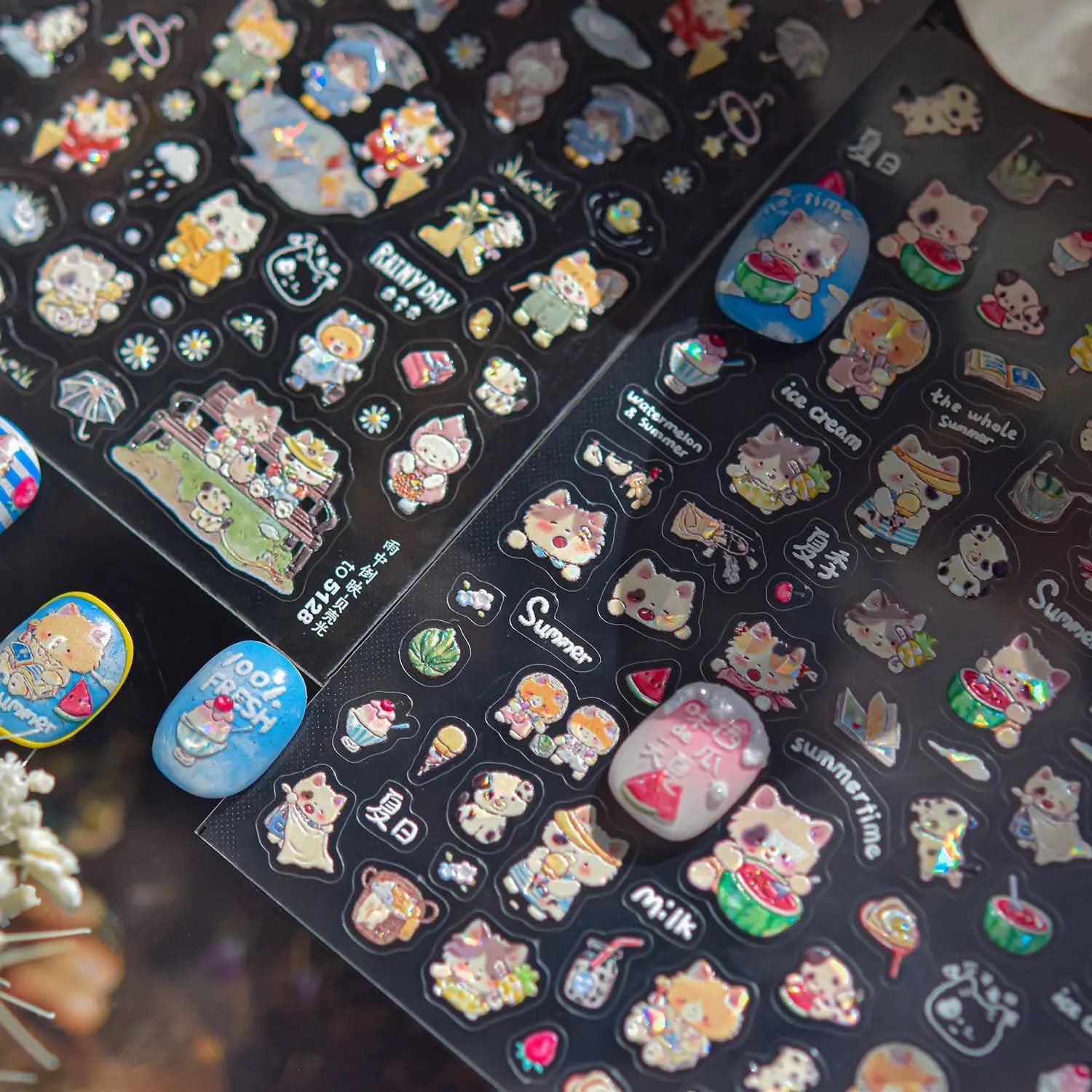 Simpatiche decorazioni estive per unghie artistiche adesivi 5D in rilievo Kawaii Cartoon anguria adesivi autoadesivi per unghie accessorio fai da te