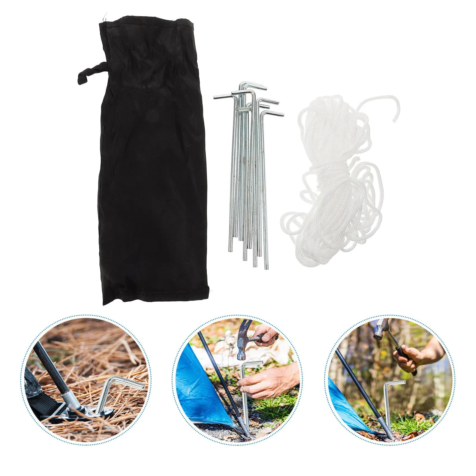 Set di 1 paio di picchetti per tenda da campeggio in ferro e nylon, extra spessi e lunghi, per terreni con vento forte