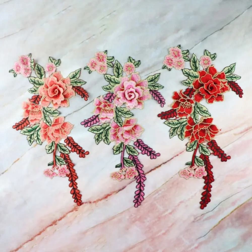 Polyester Fiber Embroidery Flower Patch DIY Handmade Clothing Accessories Sew On Patch 38*20CM Embroidery Floral Applique Dress