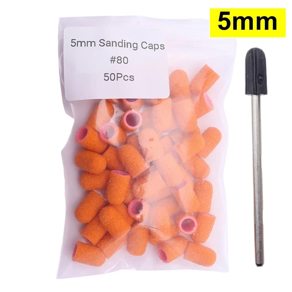 50Pcs Orange #80 Nail Sanding Cap Nail Cutter Sleeves Suitable for Foot File Remover, Manicure Pedicure Polisher（Size have 5mm