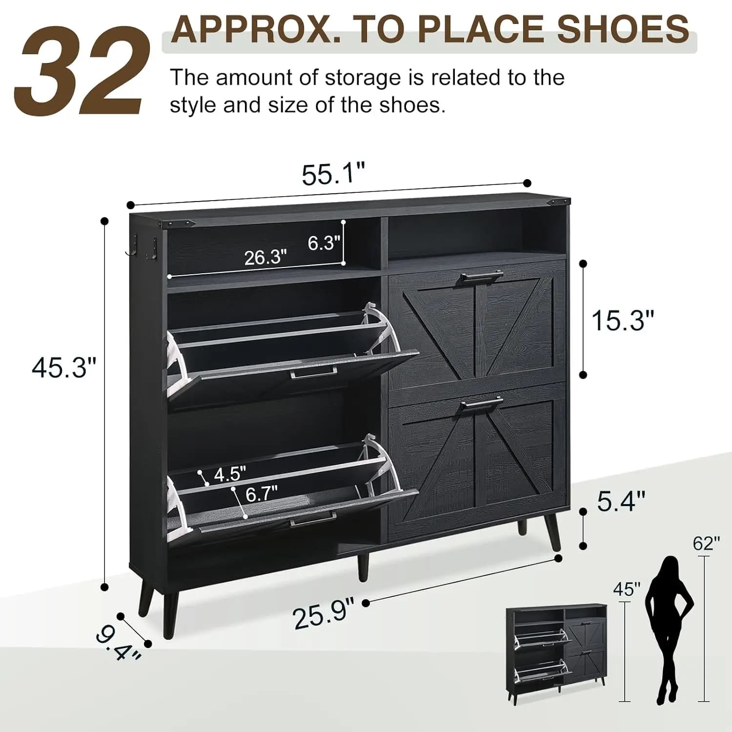 Hidden Slim Narrow Shoe Rack Cabinet,Barn Door,Adjustable Shelves,Freestanding Shoes Organizer for Entryway,Hallway, Customized