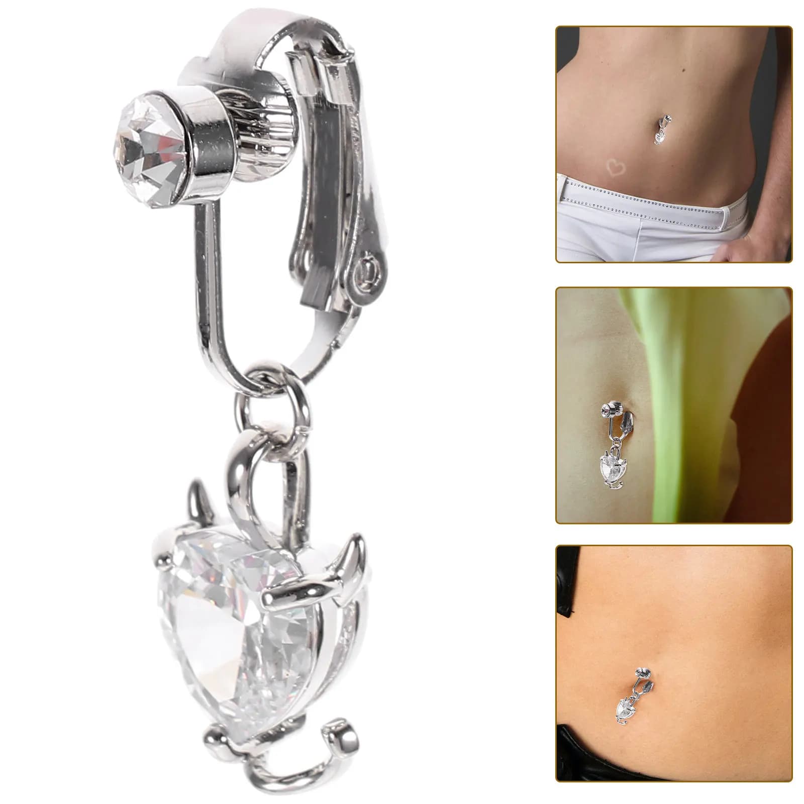Anello Finto per Ombelico con Zirconi Intarsiati, Anello Pendente Non Forato, Leggero in Rame, Stile Unico e alla Moda