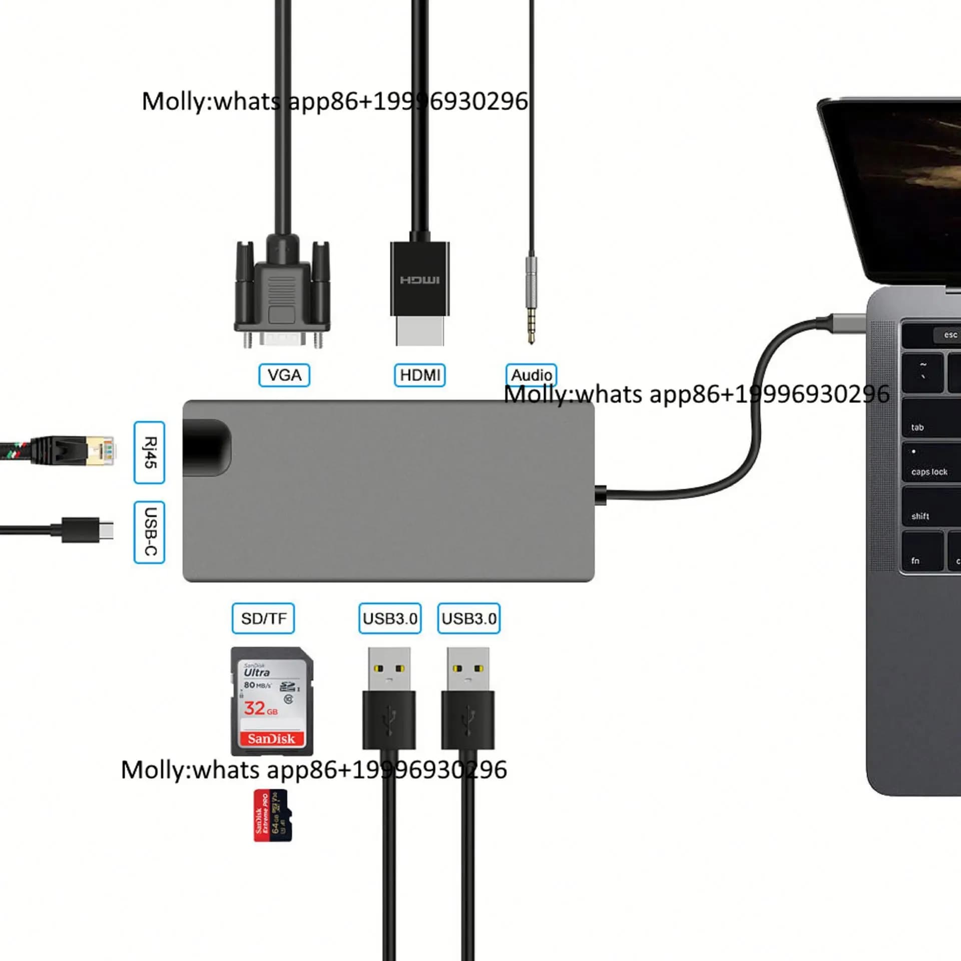 LKL USB C Hub Ethernet,9 in 1 USB Type C Hub Multi-Port Converter Adapter