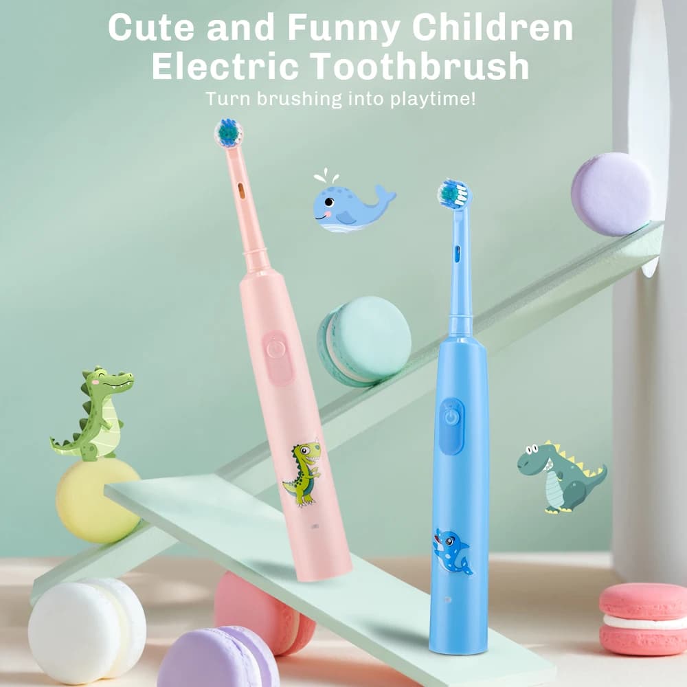 Intelligent Children's Electric Toothbrush Round Head Rotary Cleaning Brush 4 spare heads Detergent for toothbrush