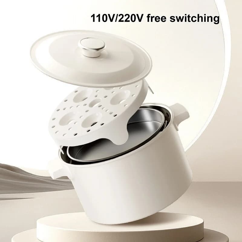 110V/220V Portable Folding Electric Cooking Pot 2 Gear Non-stick Frying Pan Rice Cooker Dormitory Hot Pot Multifunction 2L