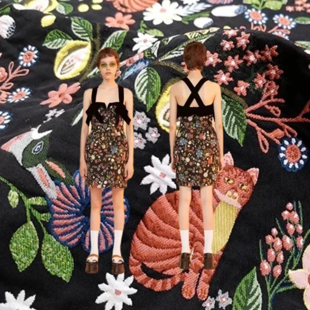 Jacquard Brocade Fabric Cute Cat Pattern Embossed Material Autumn and Winter Windbreaker Suit Cloth Brand Fashion Design Fabrics