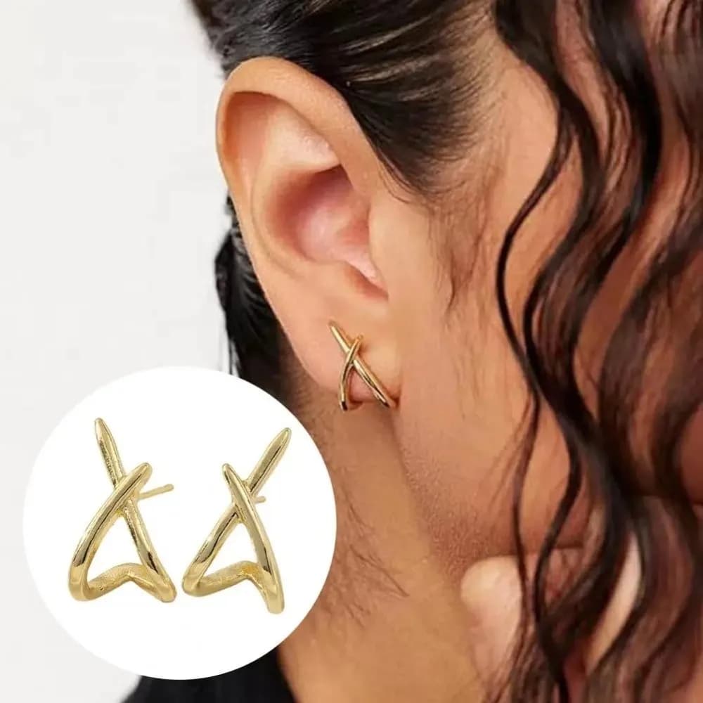 Gold Color Cross-shaped Stud Earrings Hypoallergenic Anti-slip Geometric Ear Jewelry Elegant Stainless Steel
