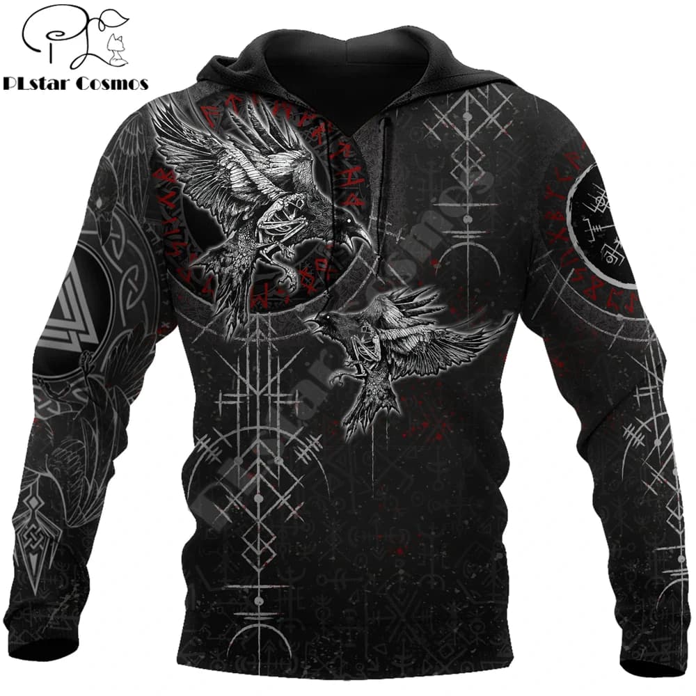 Huginn e Muninn Raven Valknut Tattoo 3D All Over stampato Felpa con cappuccio da uomo Felpa con cappuccio unisex con zip Tute casual KJ895