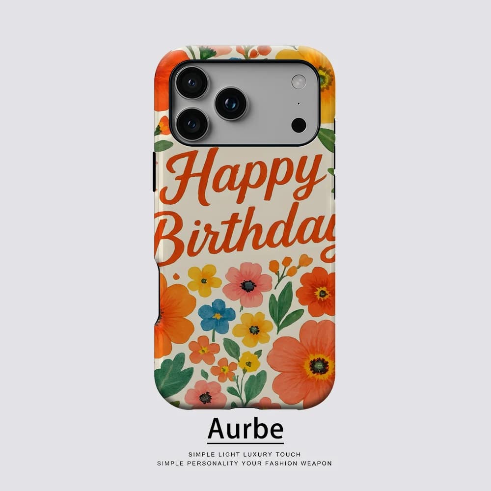Happy Birthday Flowers For Magnetic Phone Case For IPhone 17 16 15 14 13 Pro Max Plus Single Double-Layer Tough Case