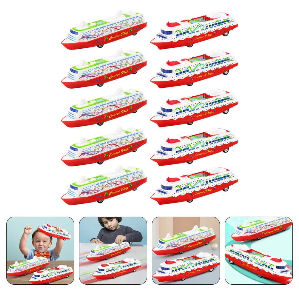 10 Pezzi Nave da Crociera in Plastica a Retrocarica, Veicolo Educativo Scorrevole, Regalo Creativo per Bambini, Auto Giocattolo per Coordinazione Manuale dei Bambini