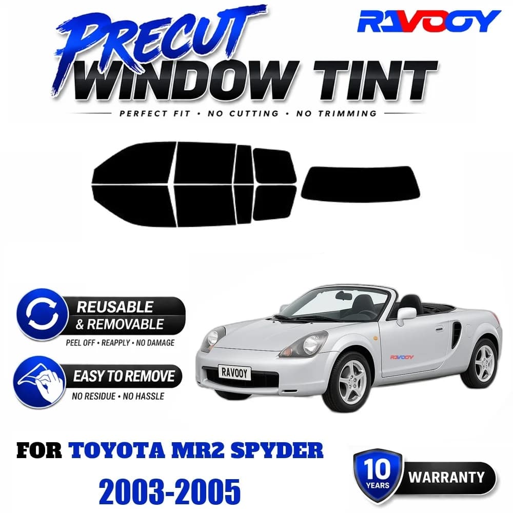 RAVOOY Precut Window Tint, Reusable Removable EPU Film, Custom Fit for Toyota MR2 Spyder 2003-2005, UV Heat Protection