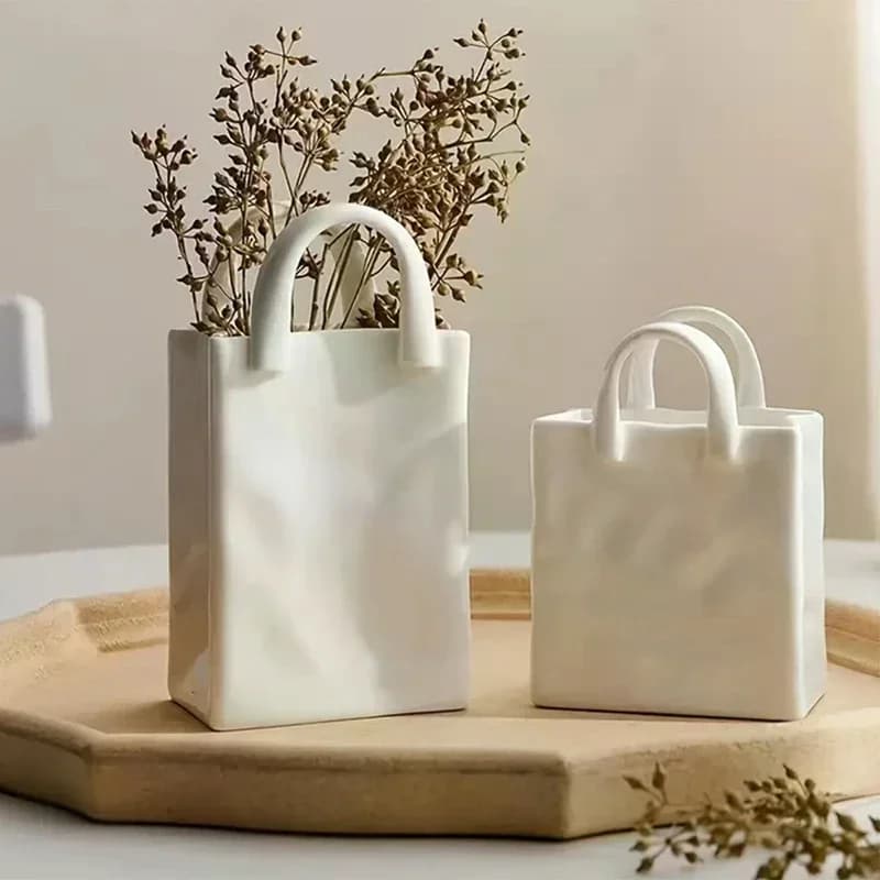 Home Handbag Shape Vase Modern Decorative White Decoration Dried Flower Arrangement Table